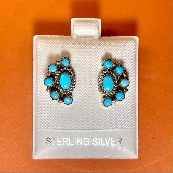 New Vintage Genuine Sleeping Beauty Turquoise Artisan Sterling Silver Earrings - Picture 2 of 11